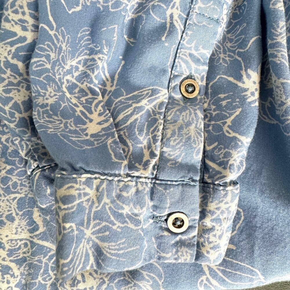 Vintage America Blues Women Missy Top L Blue Floral SOFT 100% Modal Boho Crochet - Picture 10 of 11